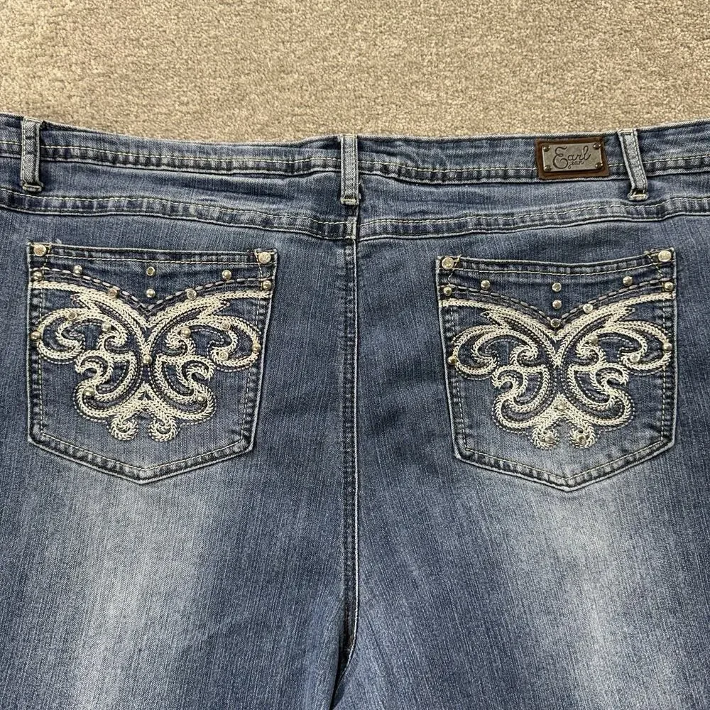 Earl Jean Womens 24W‎ Embellished Bermuda Denim Shorts Blue Studded Pockets